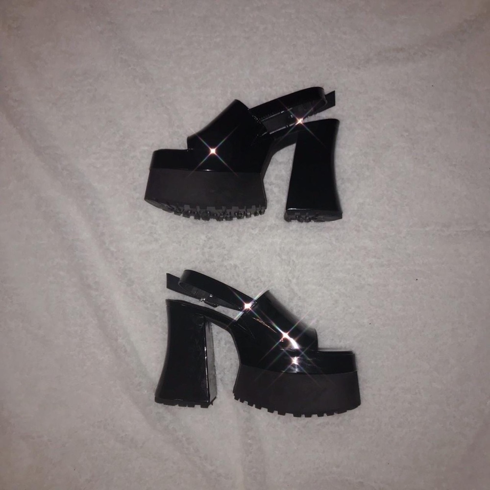 dolls kill current mood black patent studded platform heels